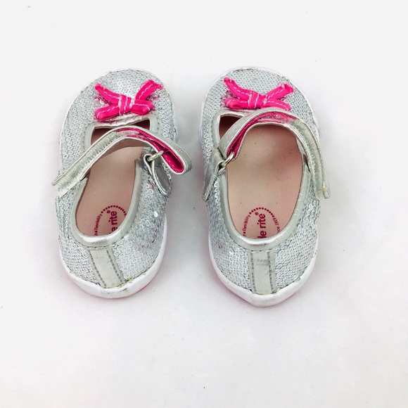 Stride Rite Silver Sequin Mary Janes Toddler Sz 3 - Picture 3 of 5